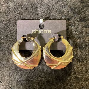 0035-Chico's Gold Textured Hoop Earrings